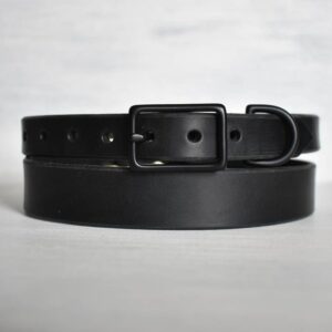 Black Slim Dusty leather dog collar – handmade 3/4" full-grain bridle leather with solid brass hardware
