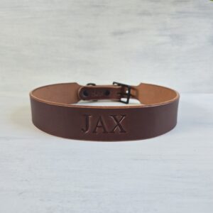 Brown Wide Tapered Dusty leather dog collar – 1.5" handmade full-grain bridle leather with solid brass hardware